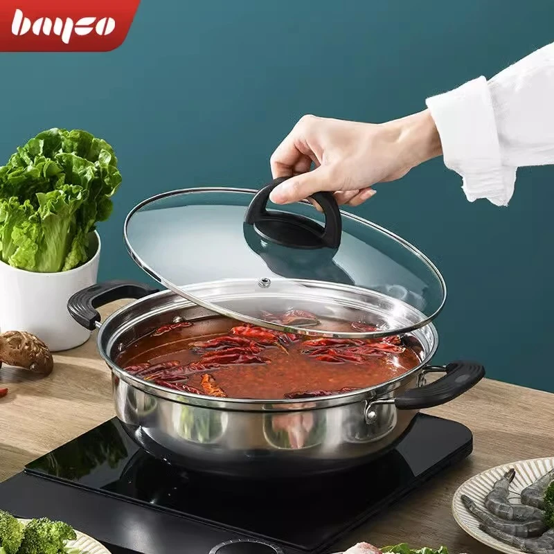 拜格特厚汤锅不锈钢加厚双耳火锅家用锅电磁炉专用燃煤气灶蒸炖煮