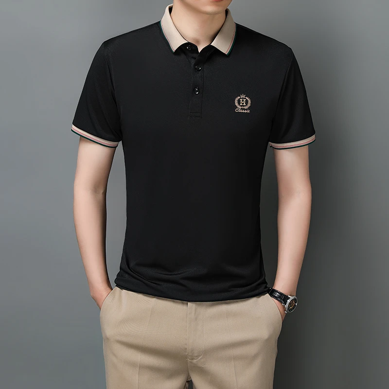 保罗阿寺特夏季男士翻领polo衫纯色短袖刺绣休闲t恤透气上衣男