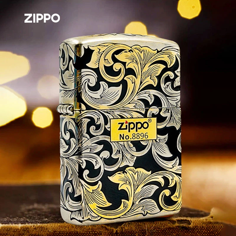 ZIPPO打火机正品盔甲鎏金五面雕刻唐草限量煤油防风火机送礼男士