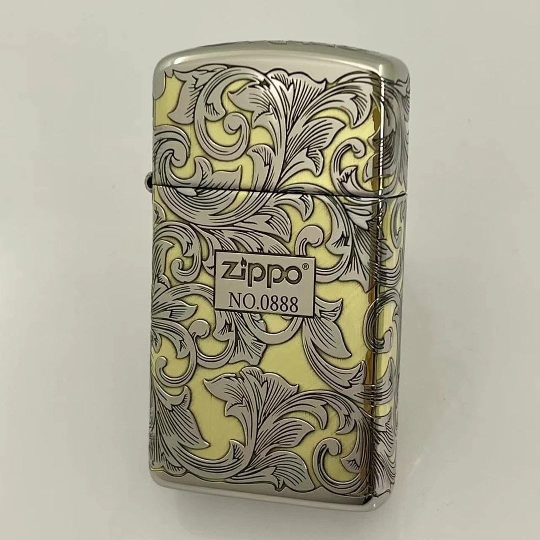 ZIPPO环绕大唐草常规纤巧金冰 打火机  纤巧机经典唐草花窄机原装