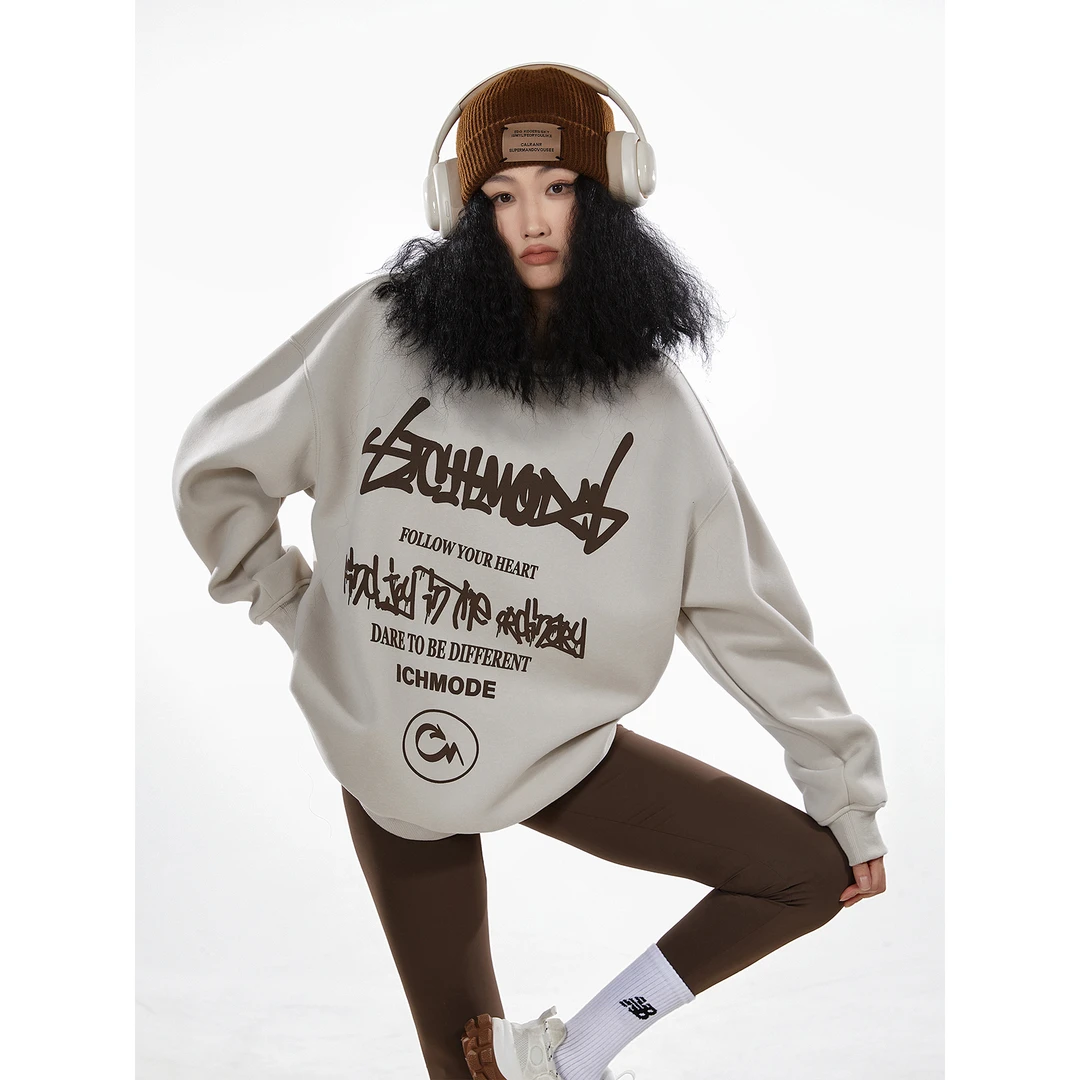 ICH MODE400G设计感字母复古美式卫衣女