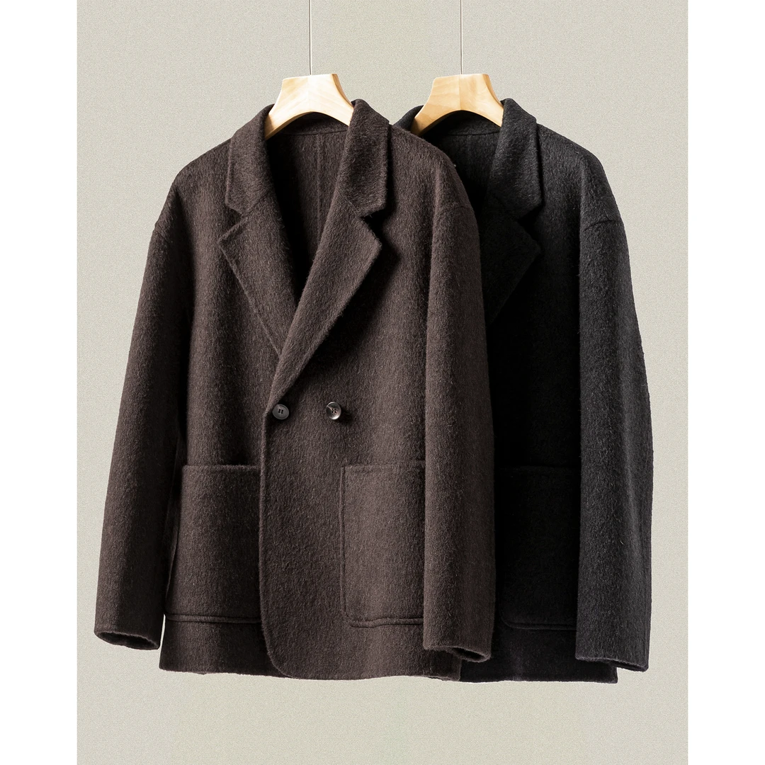 双面呢短款西装通勤男士冬季羊毛呢子双排扣休闲复古简约上衣外套