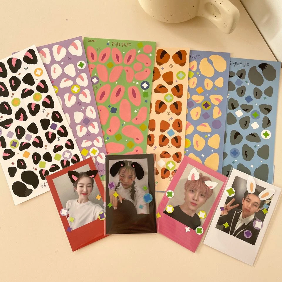 10款 韩国可爱美兔子狐狸耳朵防水贴纸diy手账拍立得明星小卡装饰