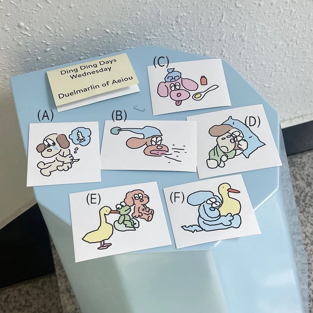 韩国ins风aeiou丁丁小狗搞怪星期贴纸动物元素装饰手帐ins风贴纸