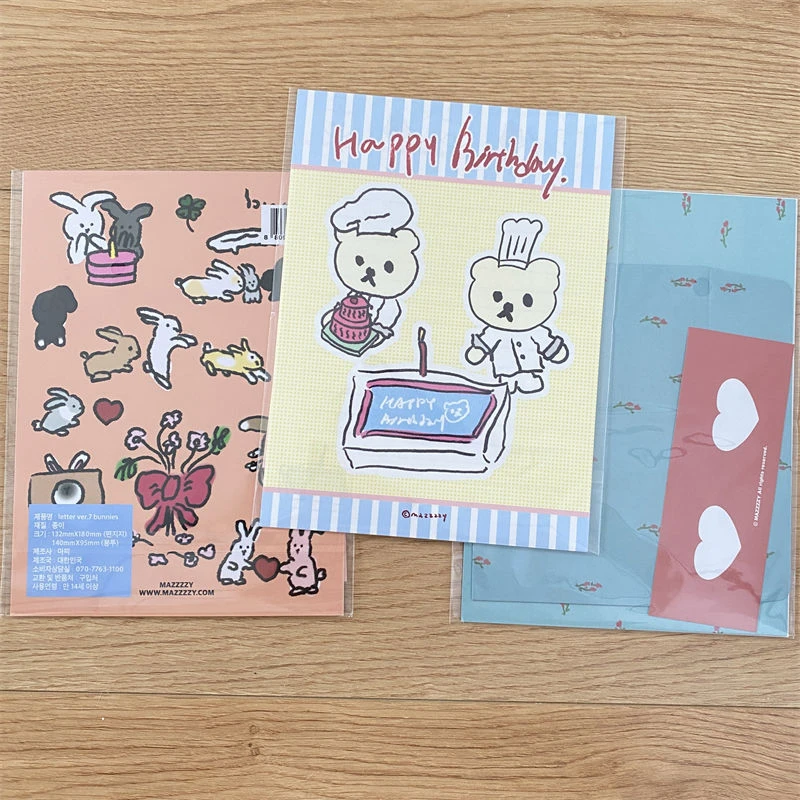 ins风韩系mazzzzy烘焙小熊兔信封信纸文艺卡通小众生日手写信学生