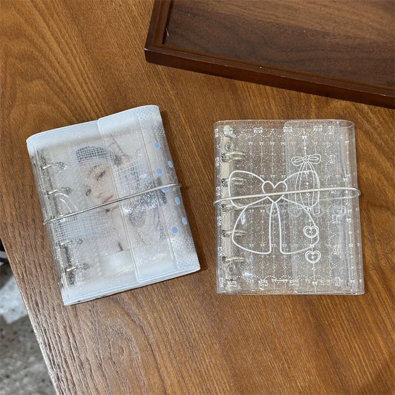 原创ins闪闪透明蝴蝶结爱心m5活页本手账本pvc软壳绑带3寸卡相册