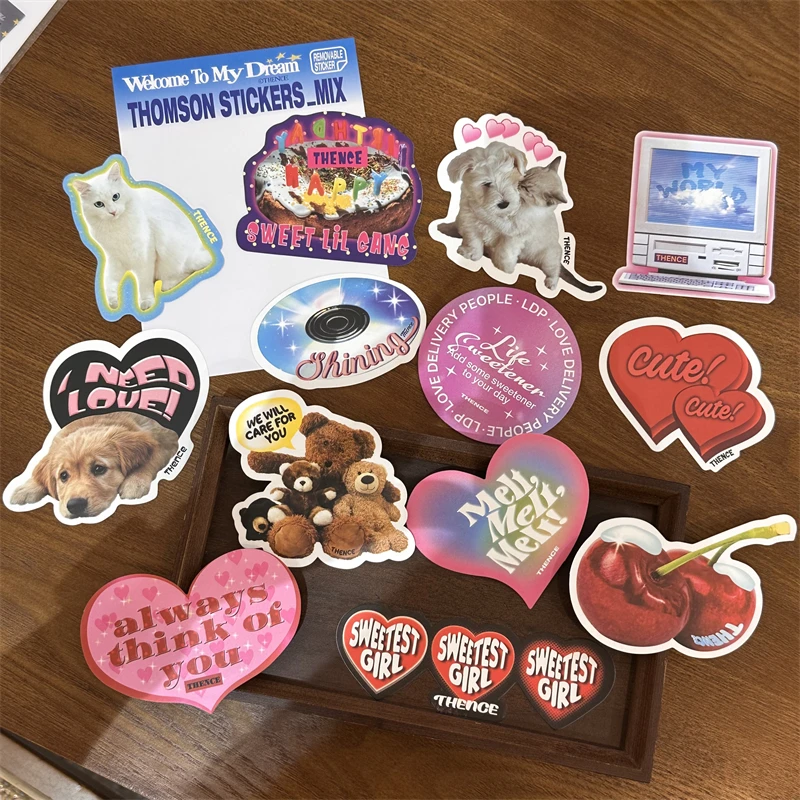 韩国ins同款THENCE贴纸包爱心猫咪小动物超可爱贴纸手账拼贴装饰