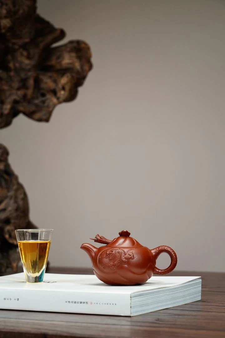 鱼化龙 朱泥 350毫升 一厂紫砂原矿紫砂宜兴紫砂壶花器茶壶茶具