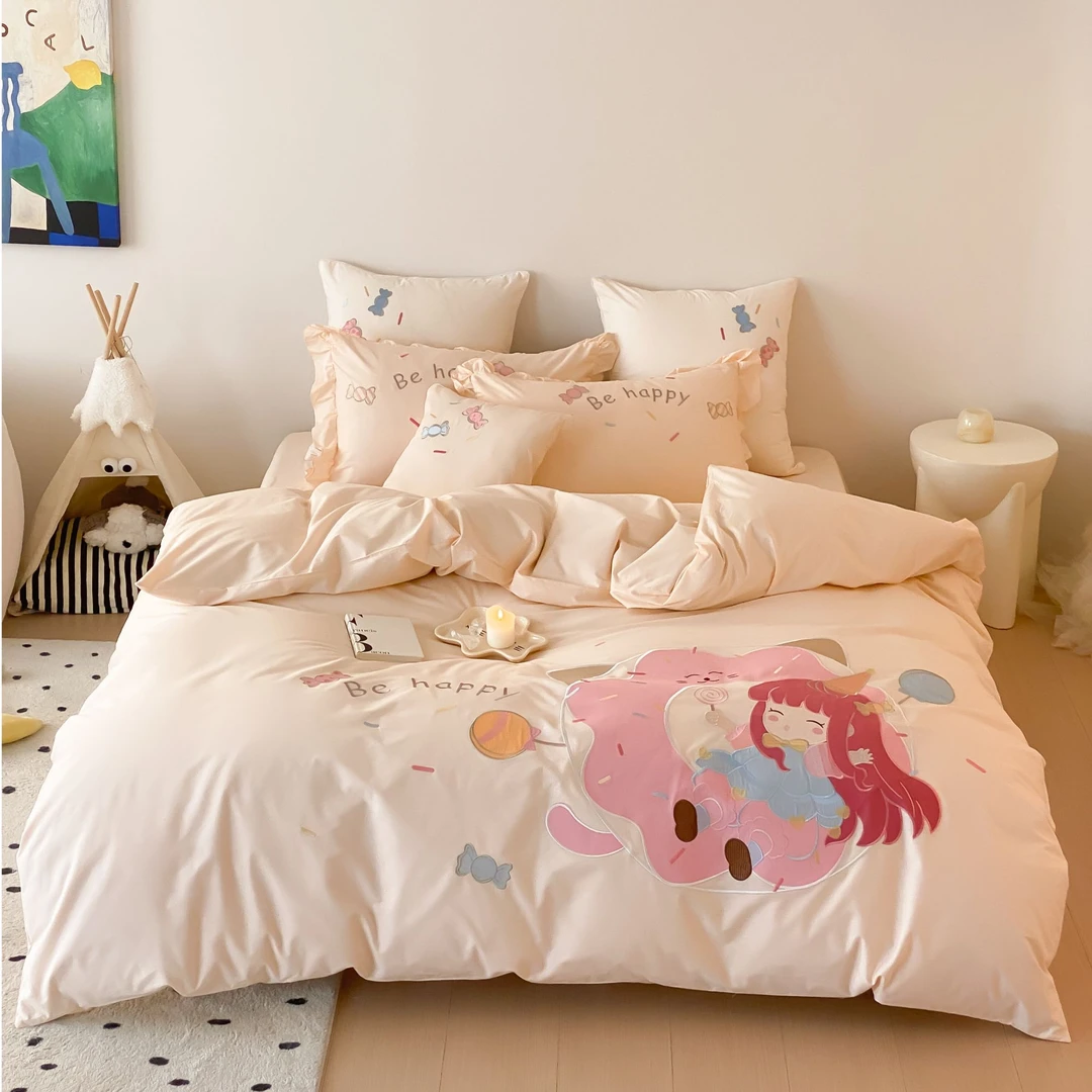 甜甜圈 小清新女孩全棉四件套 高支高密纯棉可爱公主风床上用品