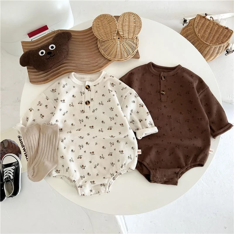 婴儿春秋季8连体衣6华夫格10个月男女宝宝衣服包屁哈衣5洋气秋装