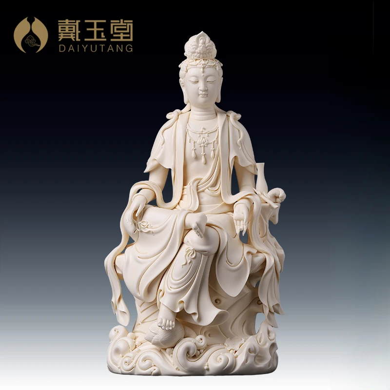 戴玉堂 林建平陶瓷摆件《自在观/音-素烧黄》家居 装饰工艺品