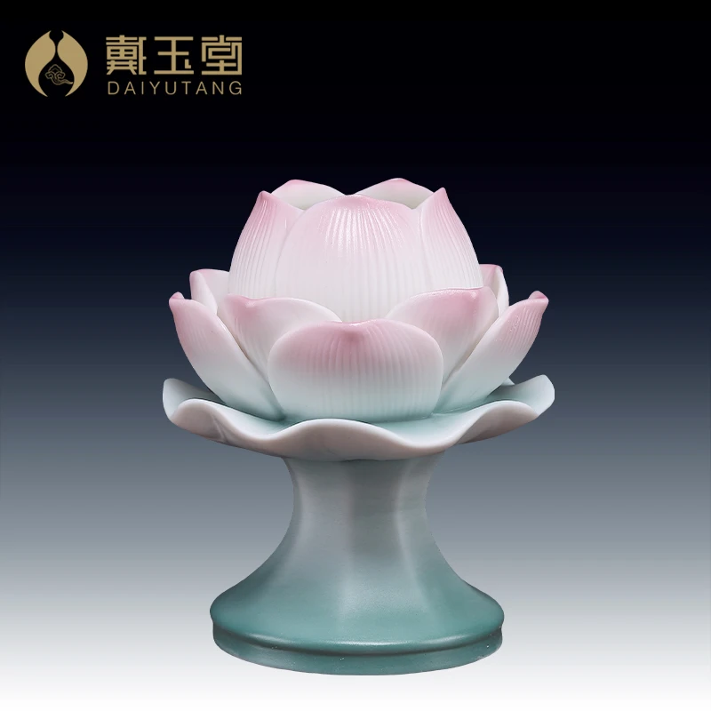 戴玉堂陶瓷佛装饰灯佛前家用莲花荷花供灯摆件扇贝莲花灯长明灯