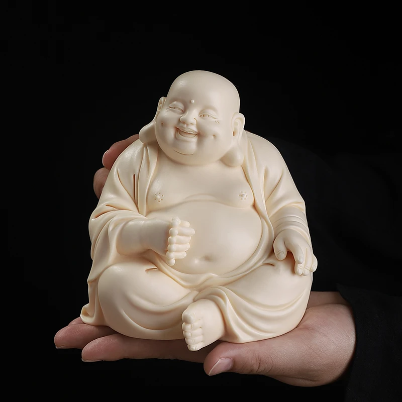 戴玉堂德化陶瓷《提珠弥/勒》办公室客厅桌面汽车摆件小弥/勒