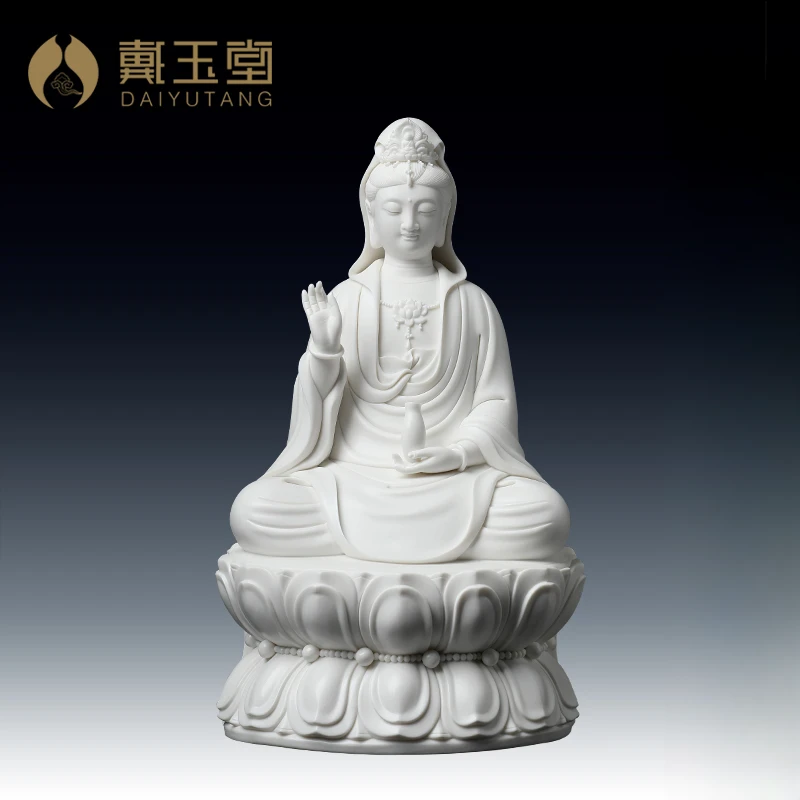 戴玉堂陶瓷摆件《正坐观/音坐像》林建平白瓷坐像 家居陶瓷摆件