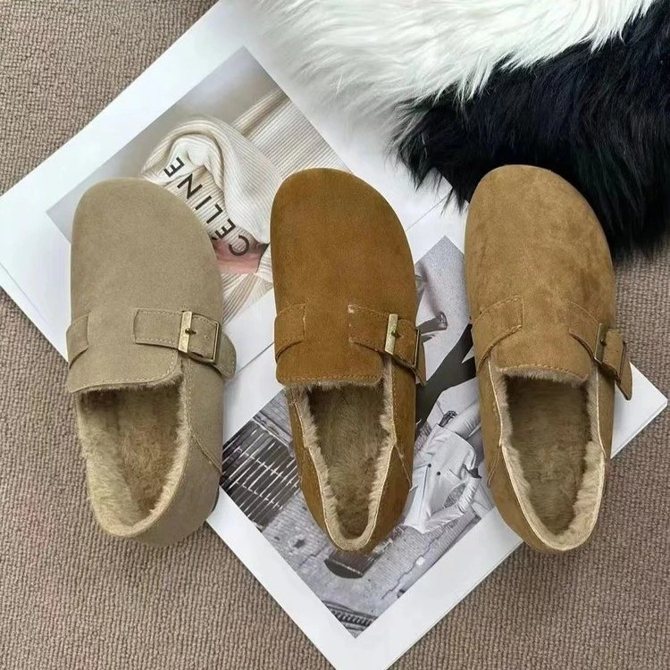 加绒勃肯鞋女软平底单鞋子2023新款秋冬一脚蹬博肯奶奶豆豆鞋棉鞋