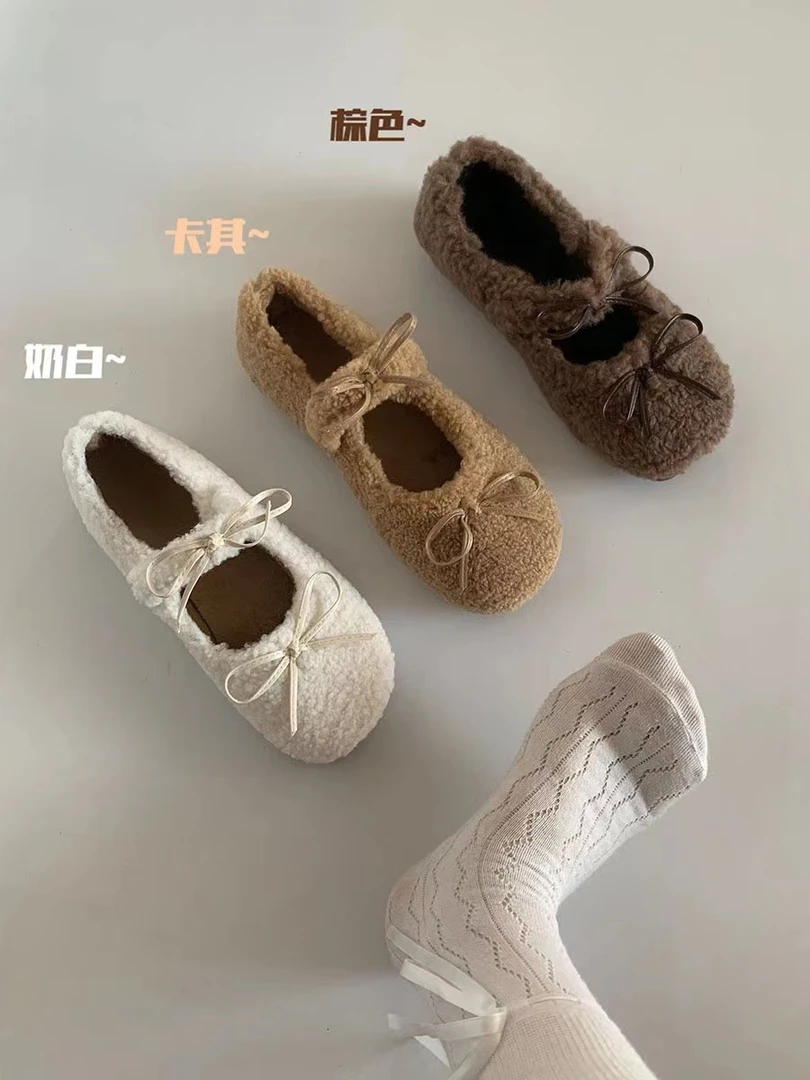 甜美毛毛鞋女外穿秋冬季2023新款加绒豆豆鞋浅口百搭平底保暖棉鞋