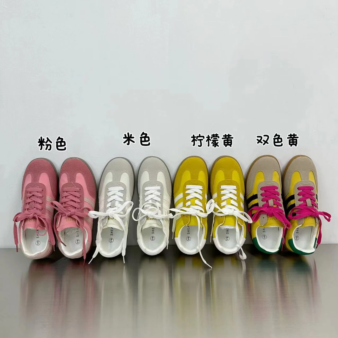 秋天复古厚底德训鞋女2024春秋新款百搭透气拼色圆头运动板鞋