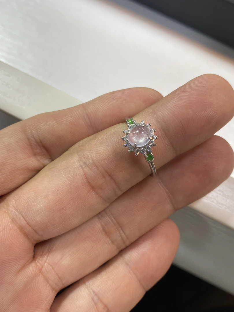 缅甸天然白冰女戒