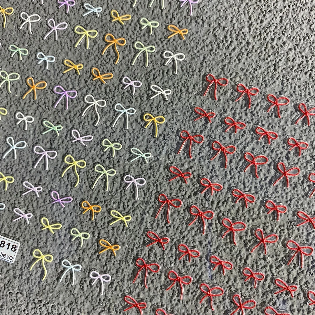 简约百搭多巴胺蝴蝶结浮雕美甲贴纸黑白红蝴蝶结手账diy指甲装饰