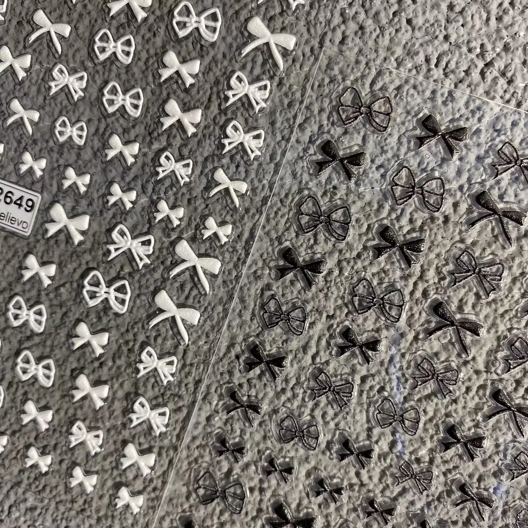 简约手绘蝴蝶结浮雕美甲贴纸黑白立体镂空蝴蝶结手账ccd指甲贴