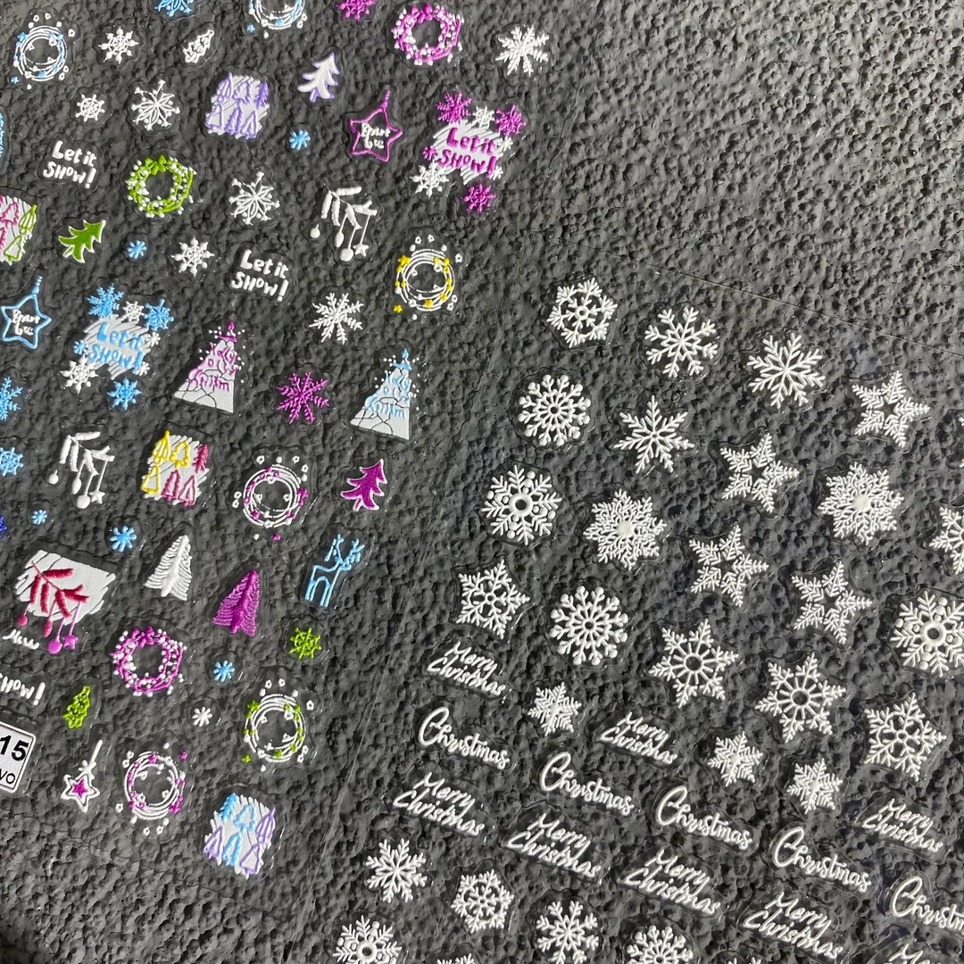 冬季氛围感雪花浮雕美甲贴纸白色圣诞雪花新年新春贴花指甲装饰贴