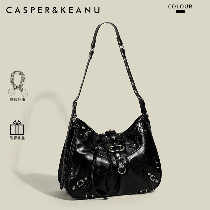CASPER&KEANU甜酷机车包女2025新款秋冬大容量辣妹铆钉托特包单肩