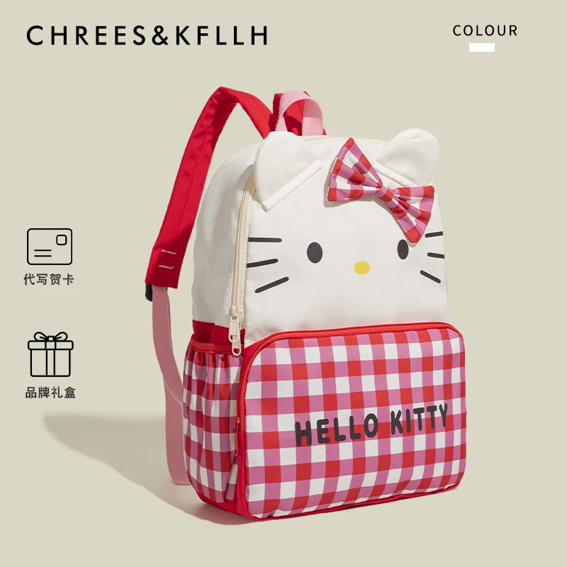 【圣诞礼物】自制卡通可爱猫少女红格子双肩包学生上课大容量书包