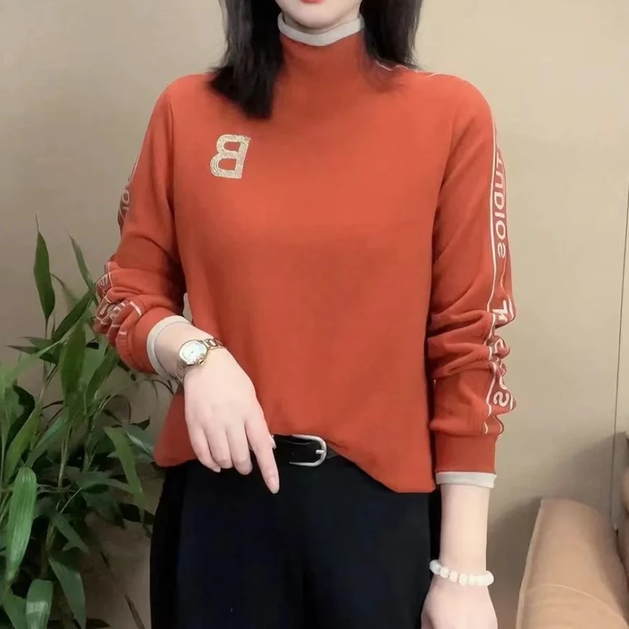 时尚双面绒保暖打底冬季T恤新款长袖上衣半高领百搭女上衣显瘦