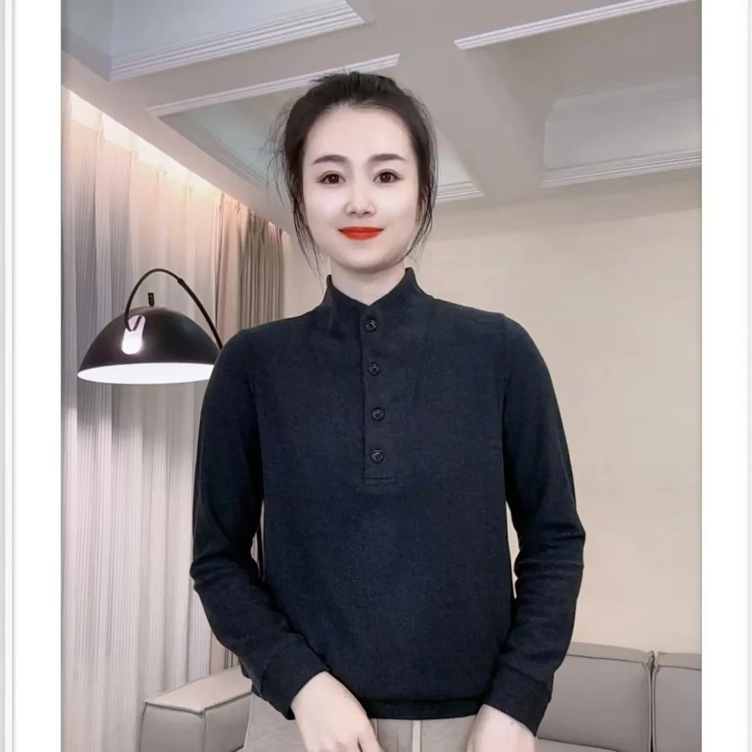 2024新款女士围巾领双面绒百搭上衣长袖打底小衫修身显瘦时尚洋气