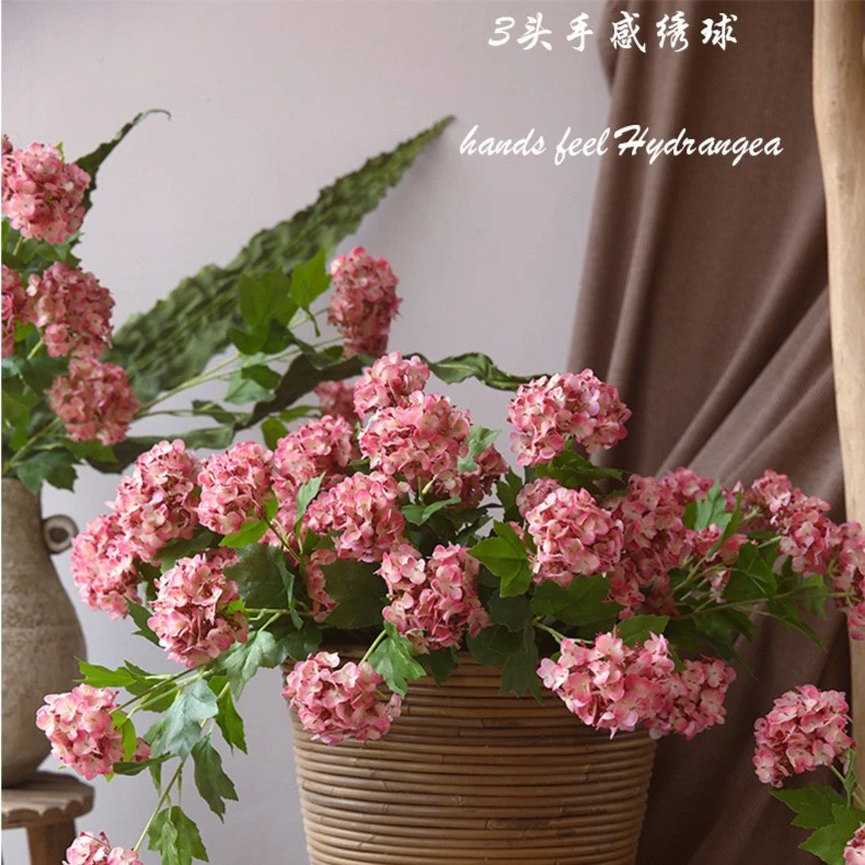 现代三头手感仿真清新绣球（拍5发6）仿真花家居装饰