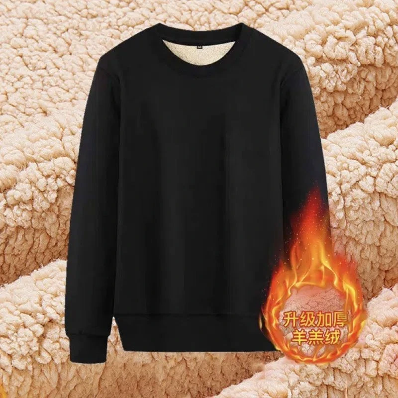 冬季圆领羊羔绒卫衣男士加绒加厚保暖打底衫上衣宽松中老年爸爸保