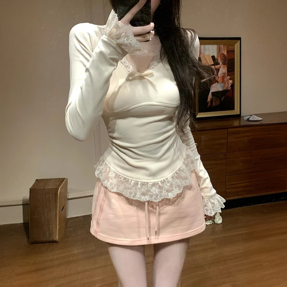 【小屁定制】大码纯欲风辣妹早秋设计感长袖上衣修身短款打底衫