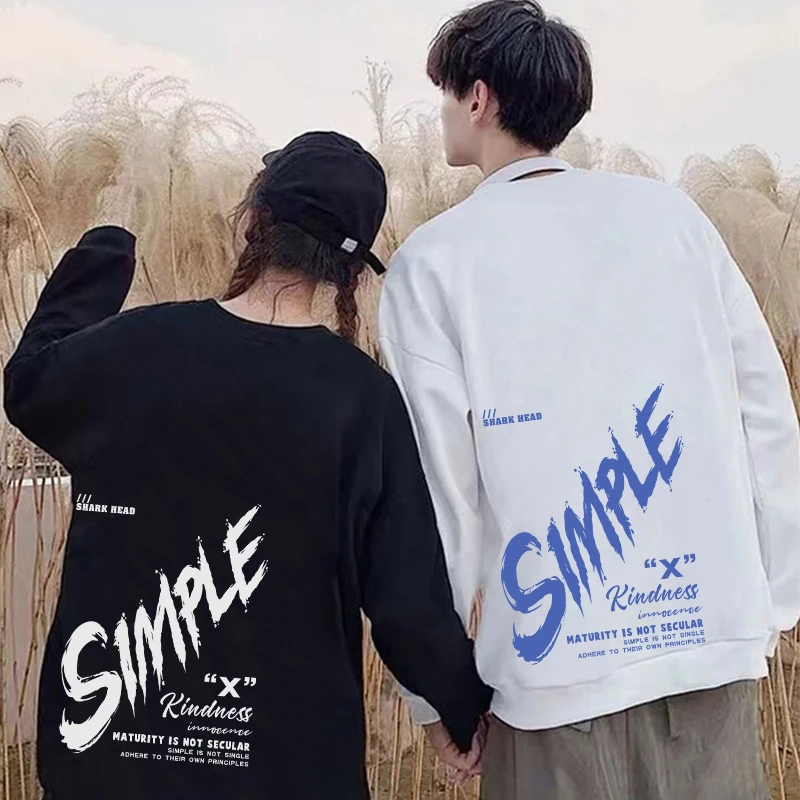 2024春秋季新款情侣装情侣卫衣女男生圆领宽松美式外套上衣服潮牌