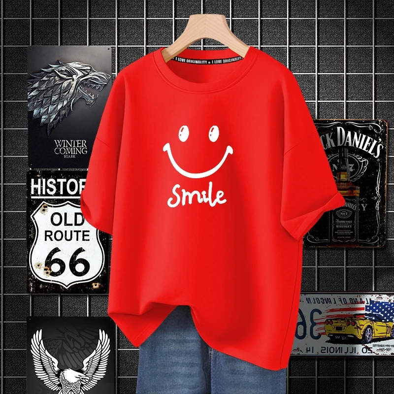 2024夏季重磅笑脸短袖T恤男潮牌团队服宽松上衣潮流印花体恤