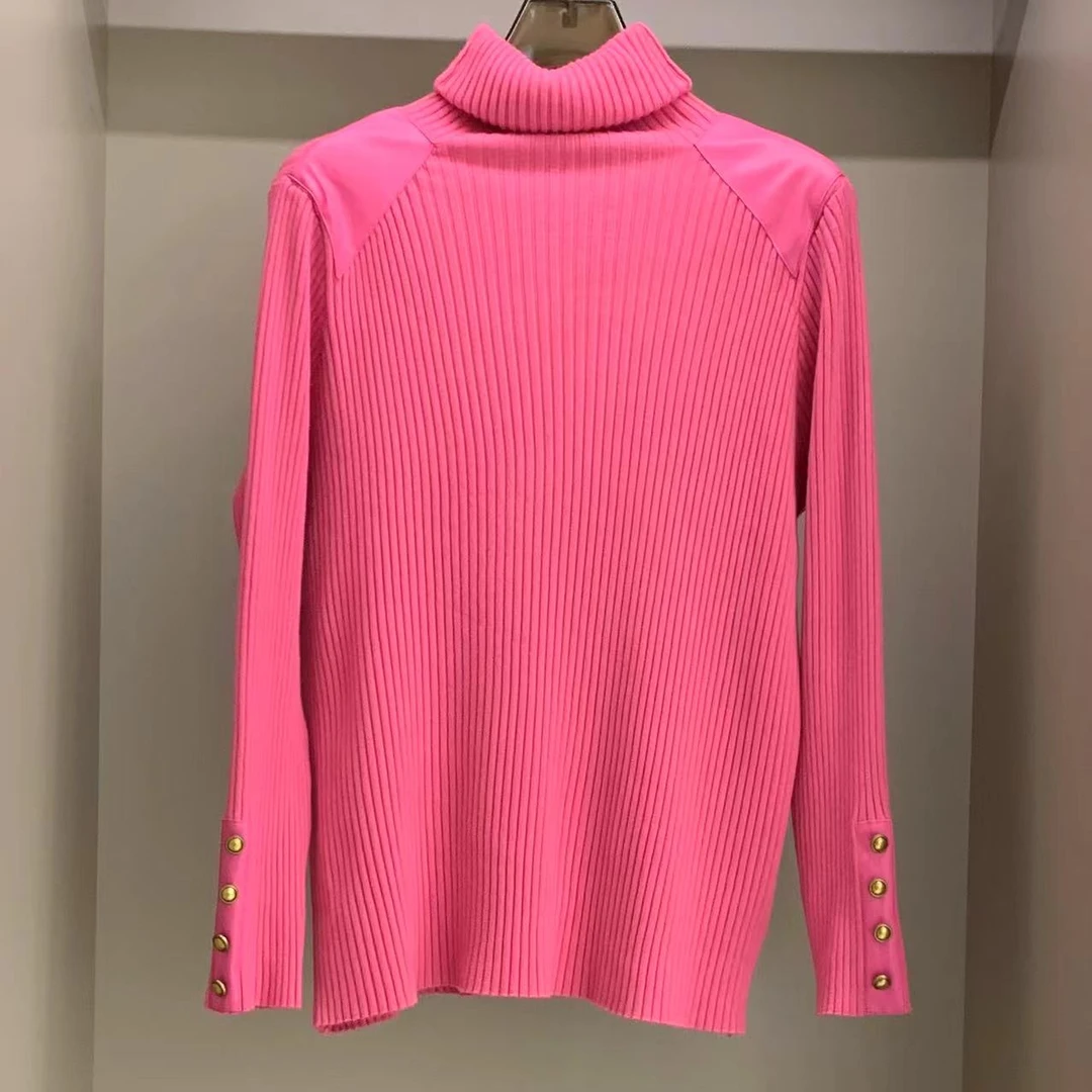 241115新款高领设计感百搭坑条铜扣针织毛衣