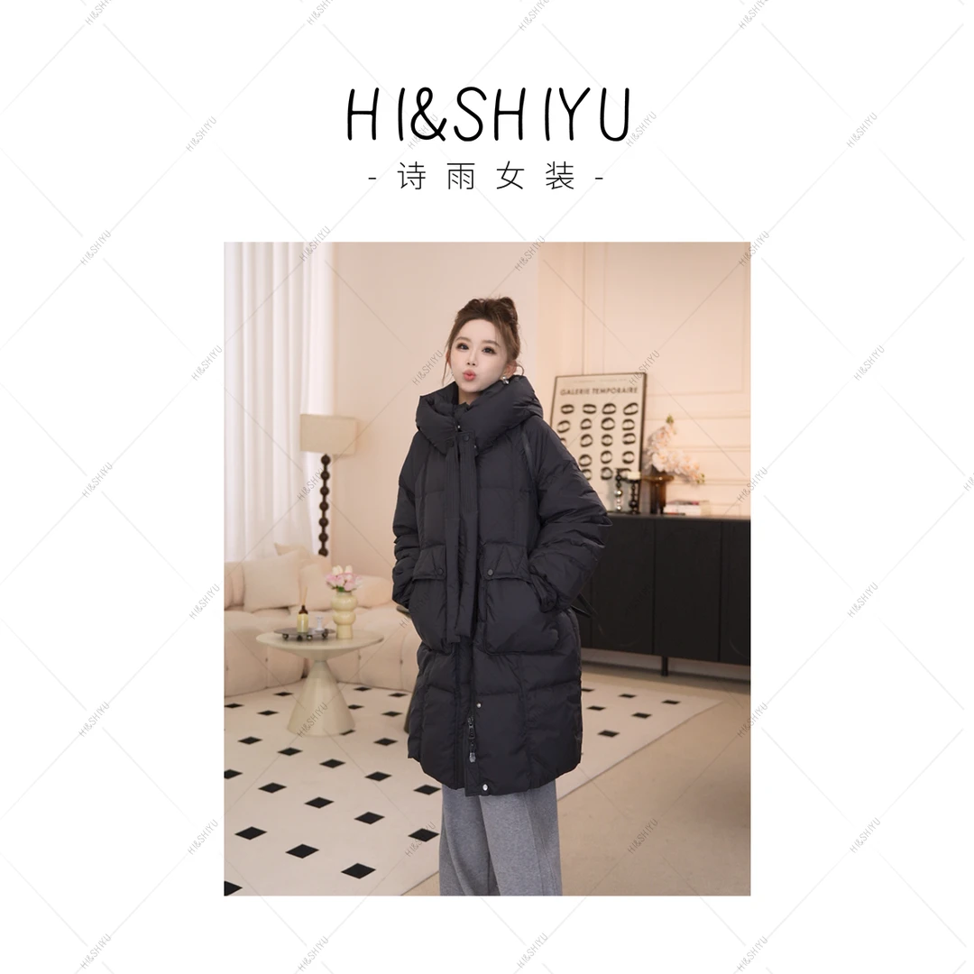HISHIYU【北极星】时尚保暖可拆卸飘带长款羽绒服88AW8730
