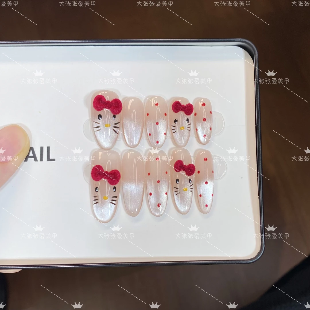 【新年好-丝绒KT猫】 秋冬新款高品质纯手工穿戴甲轻奢气质假 长款