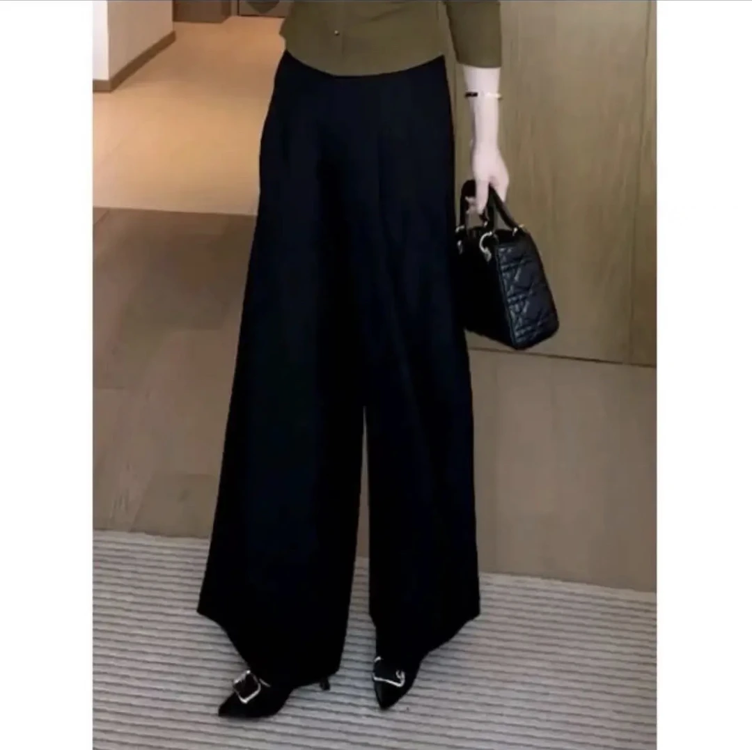 秋冬时尚休闲高腰显瘦气质垂感阔腿裤甩裤设计感