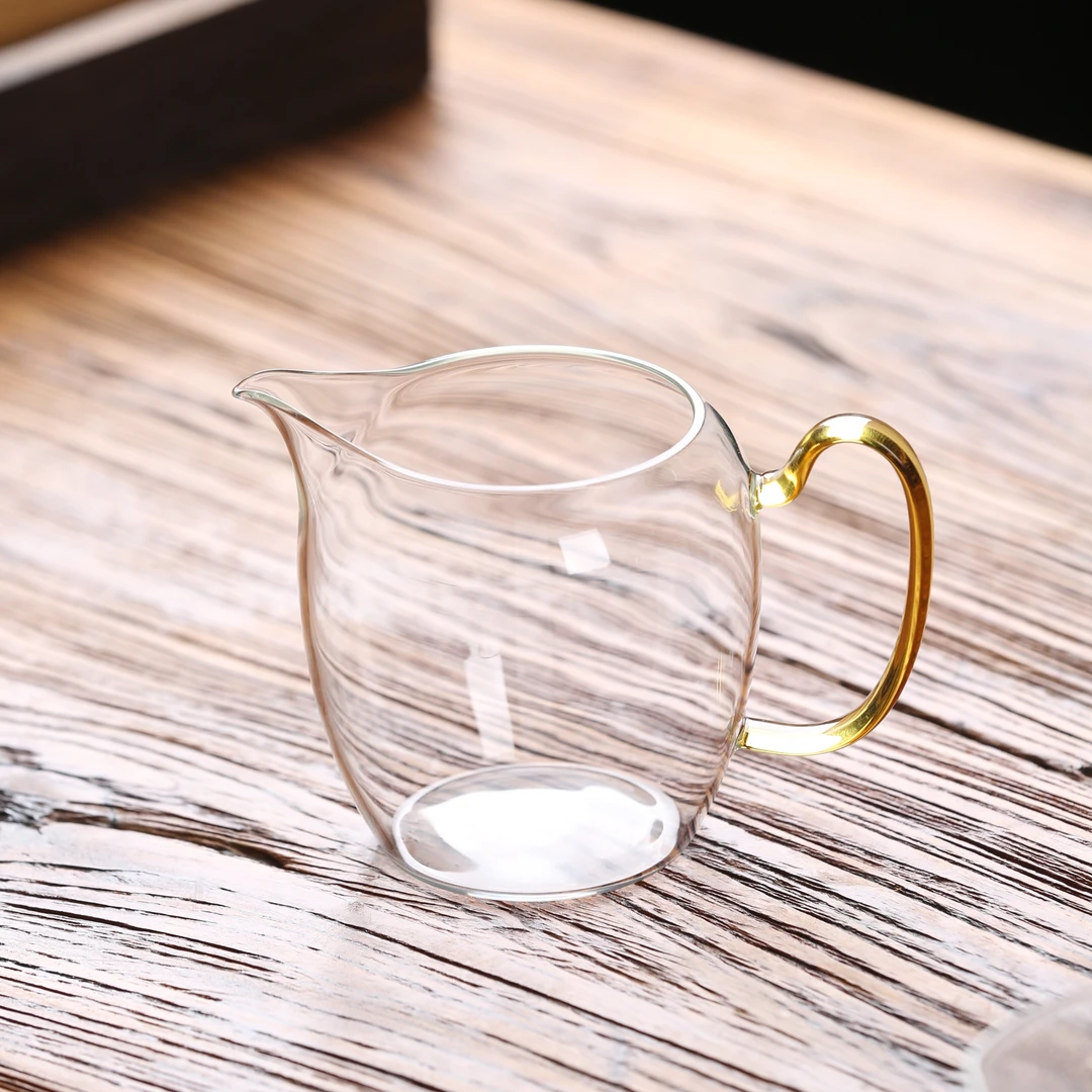 偶得天成如意公杯黄容量260ml手工制作耐热水晶玻璃分茶公道杯