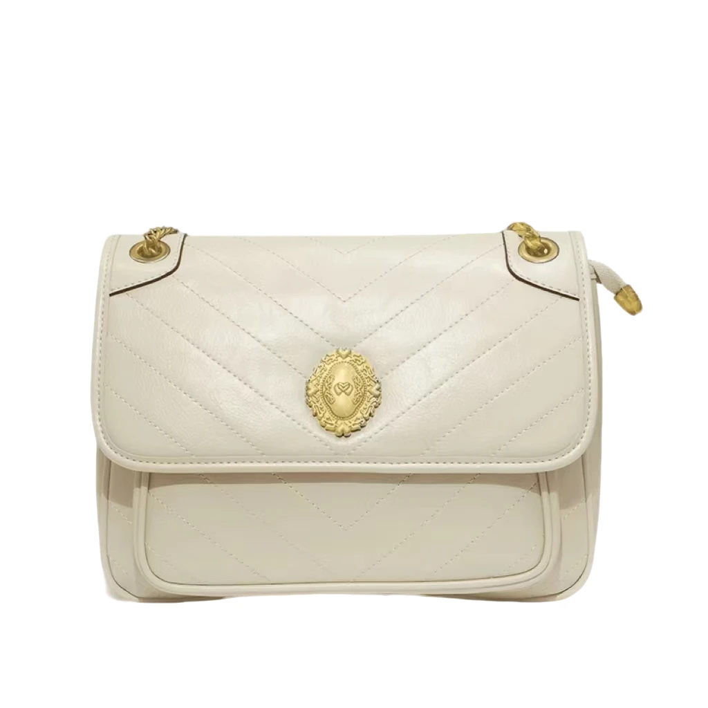 女士潮流经典中号菱格轻奢休闲时尚百搭单肩包9682白色