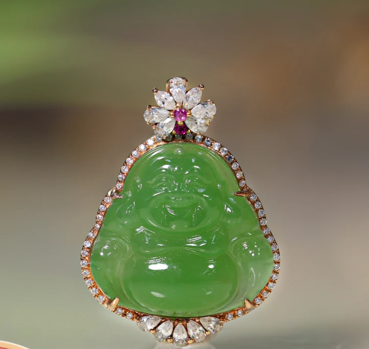 【不二】和田玉碧玉18K金吊坠(佛公)