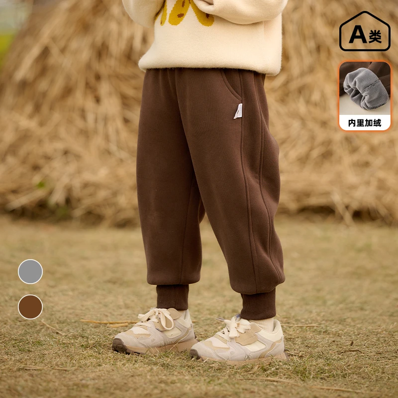 【加绒款】棉花堂冬季儿童针织绒长裤男孩女孩一体绒裤子F242285