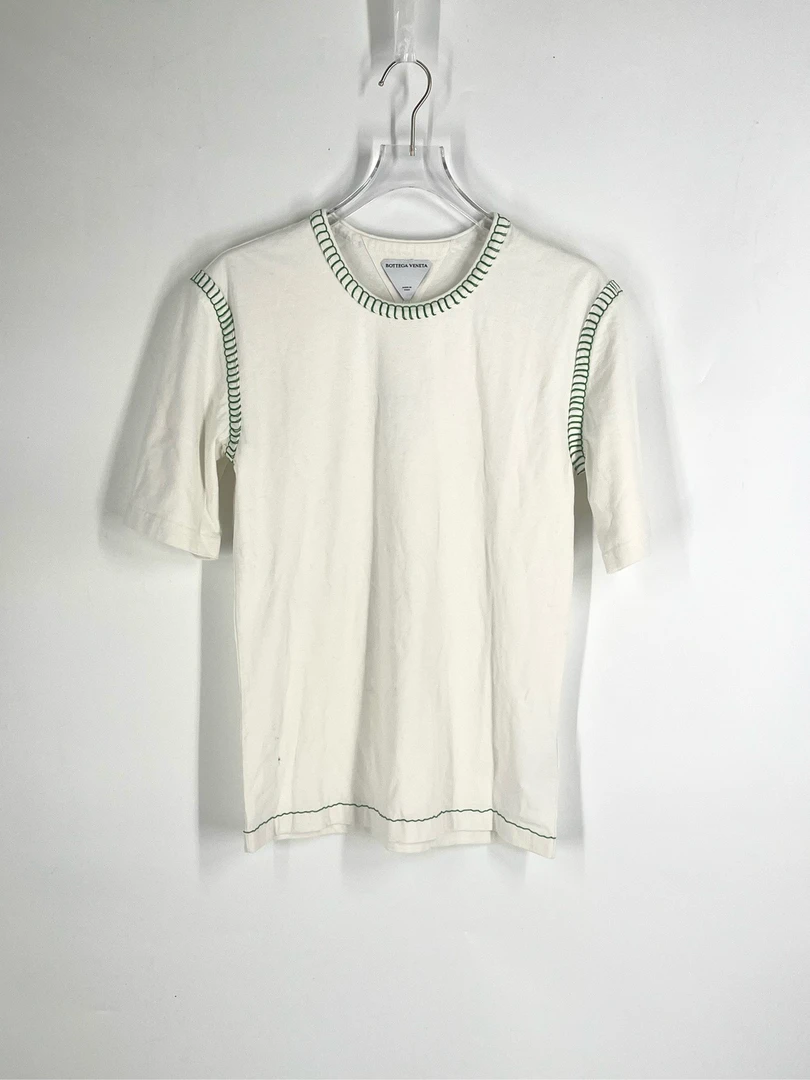 葆蝶家/Bottega Veneta 绿色缝线白色圆领短袖01470/S码/99新