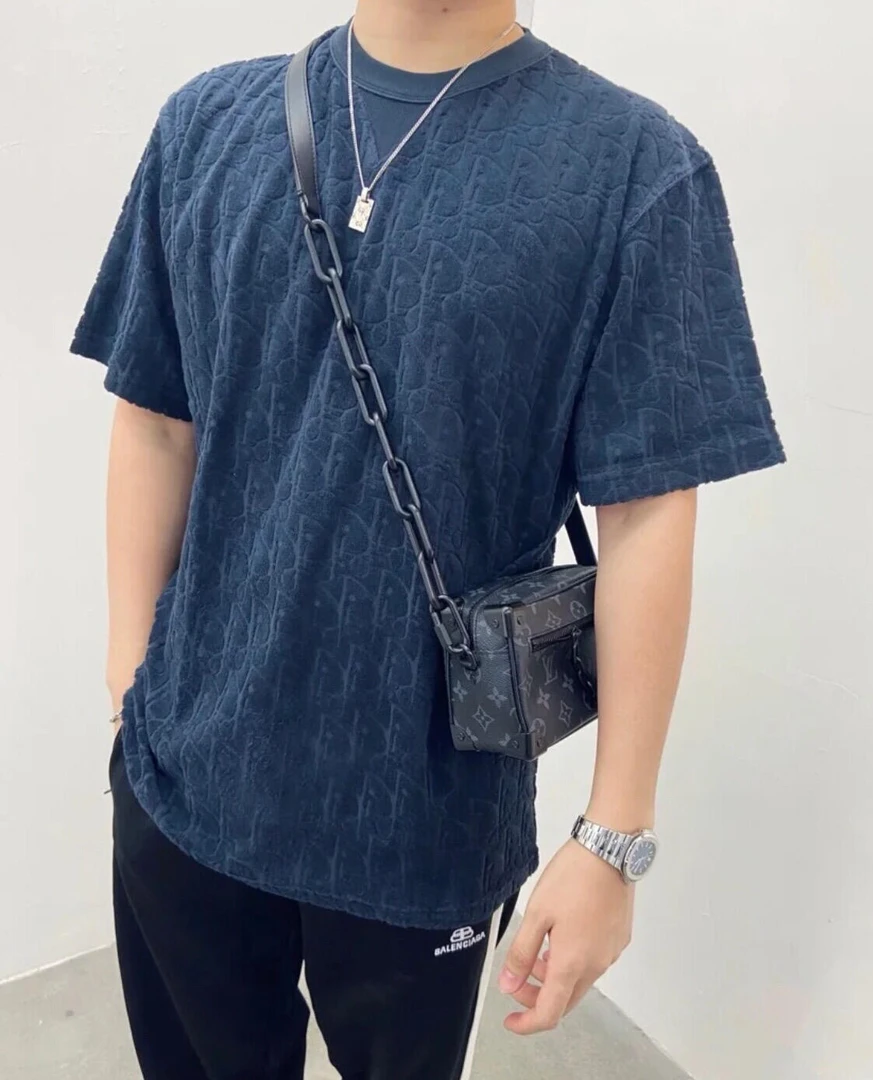 迪奥/Dior 藏青色毛巾绒圆领短袖01560/L码/99新