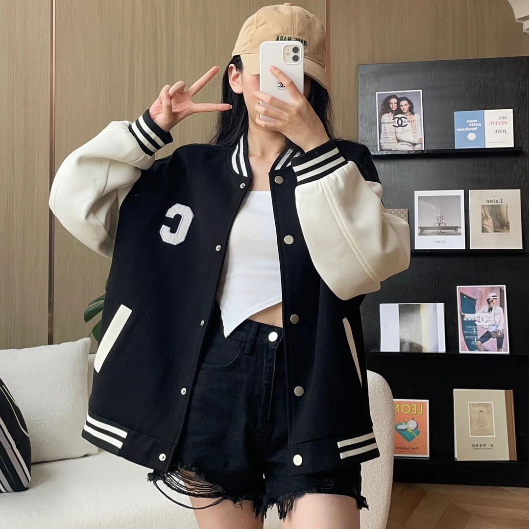 新款宽松复古棒球春秋时尚ins棒球服女外套棒球服外套女棒球衫
