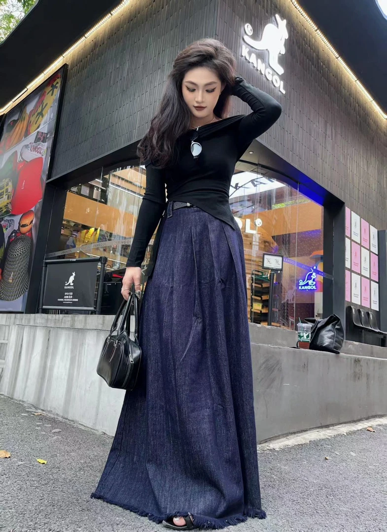 2024秋季新款毛边牛仔裙百搭气质秋冬高腰韩版女半身裙显瘦半身裙
