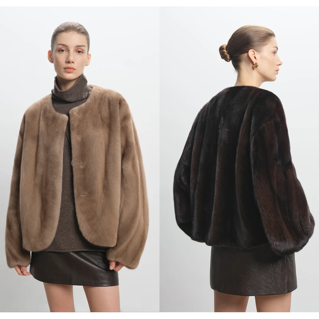 MSBEAST暮光悦动丨静奢艺术品 全抽獨特弧形圆领弯袖水貂皮草外套