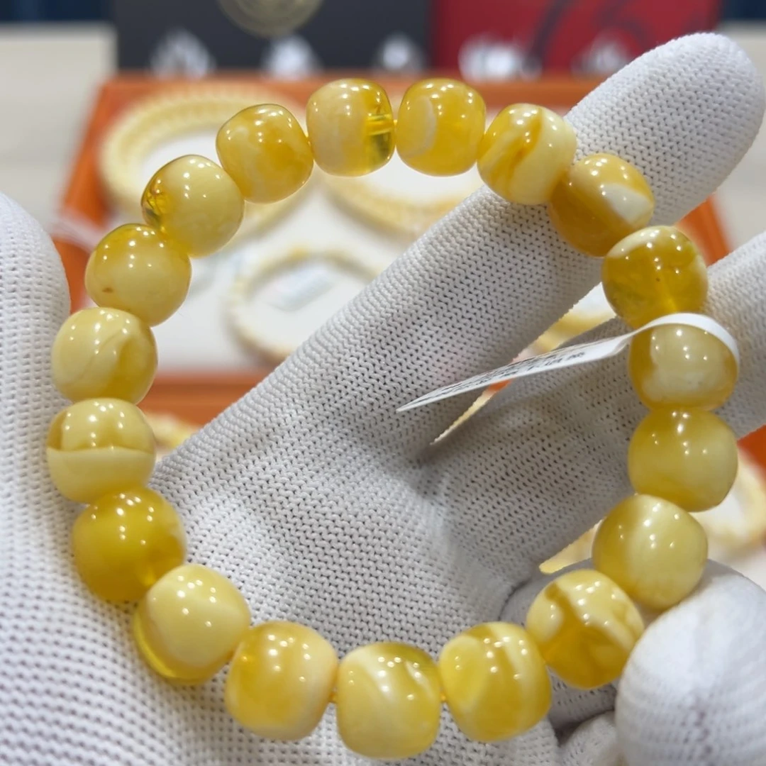 蜜蜡手链未镶嵌11.5M金白手串