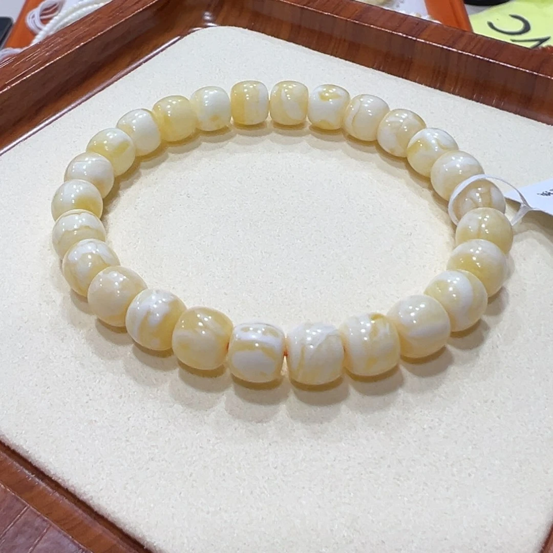 蜜蜡手链未镶嵌别*谎8.6m 瓷白妖花微瑕