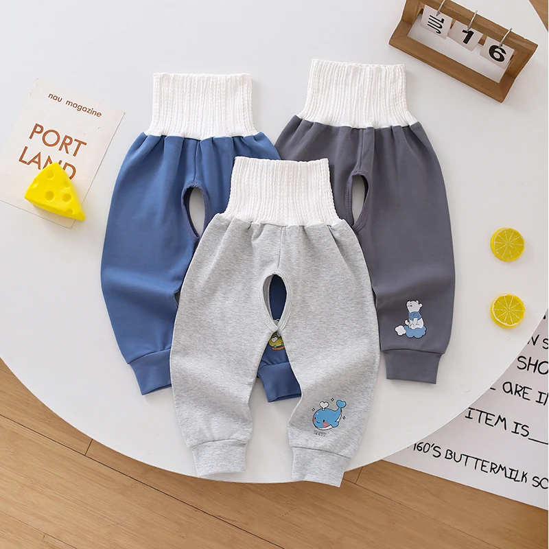 2025年儿童婴儿高腰护肚裤男童裤子宝宝开裆裤1-3岁a类纯棉PP裤